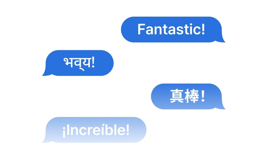 Sprechblasen in verschiedenen Sprachen.