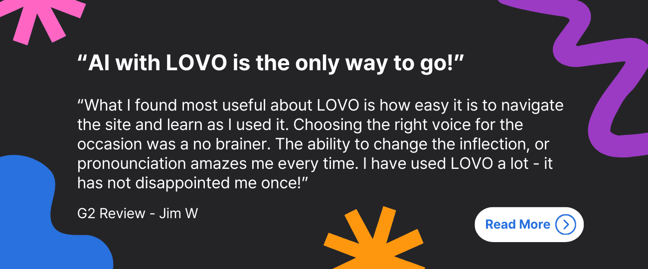Quote from G2 review site that talks about how useful LOVO is for their business.