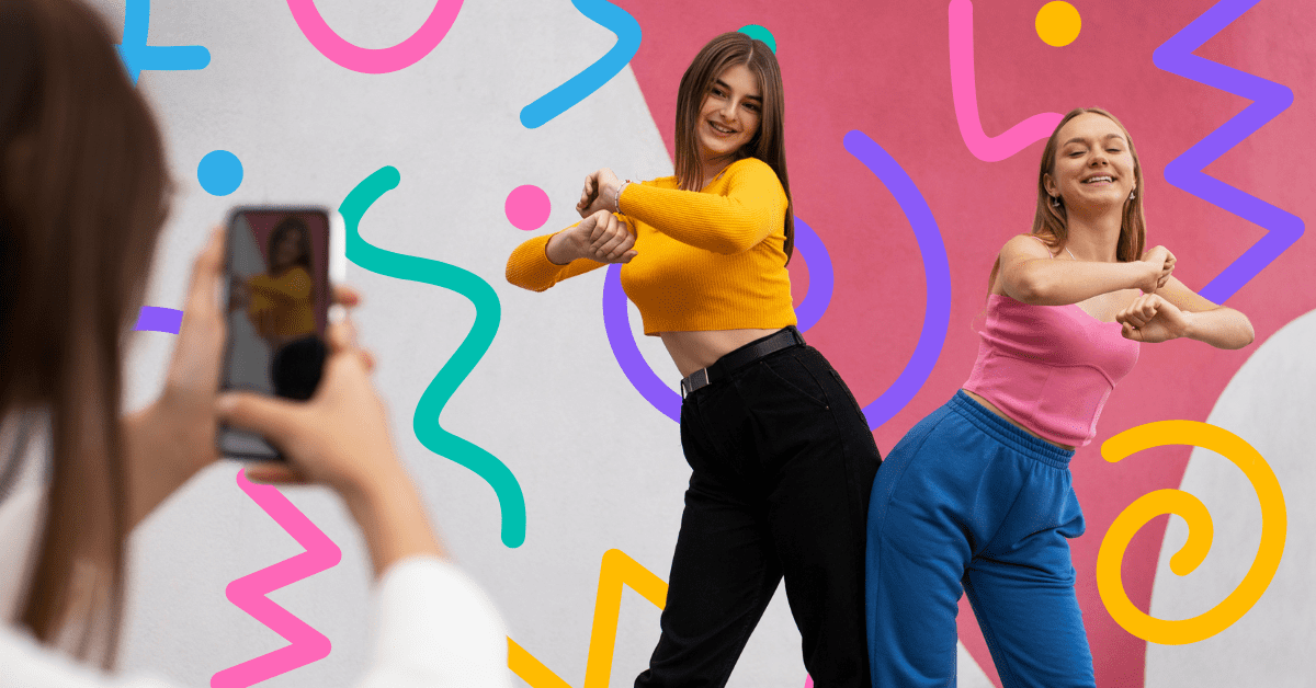 Two girls making a dance challenge vide for TikTok