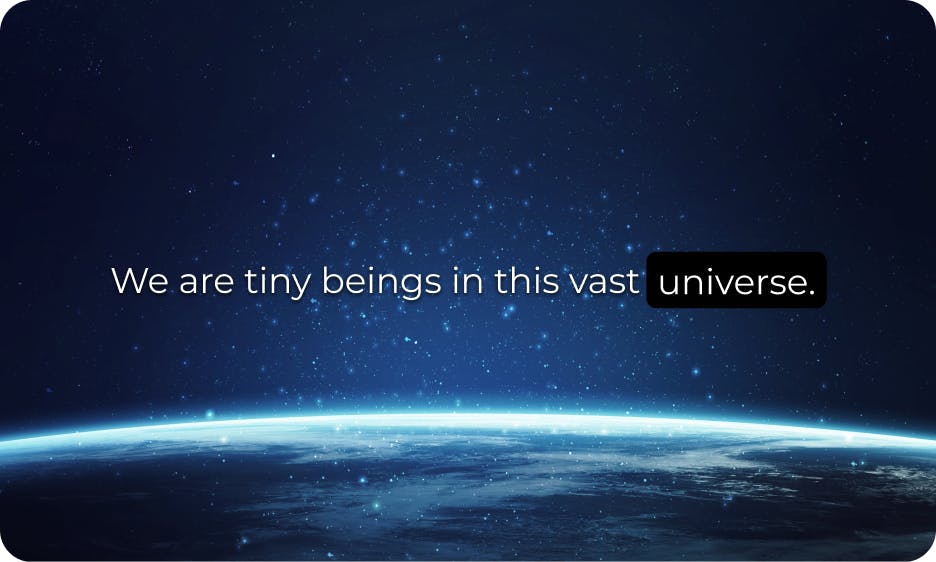 image of universe with subtitle overlay