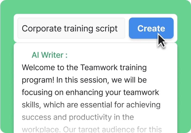 AI Writer muestra un generador de scripts con salida de texto