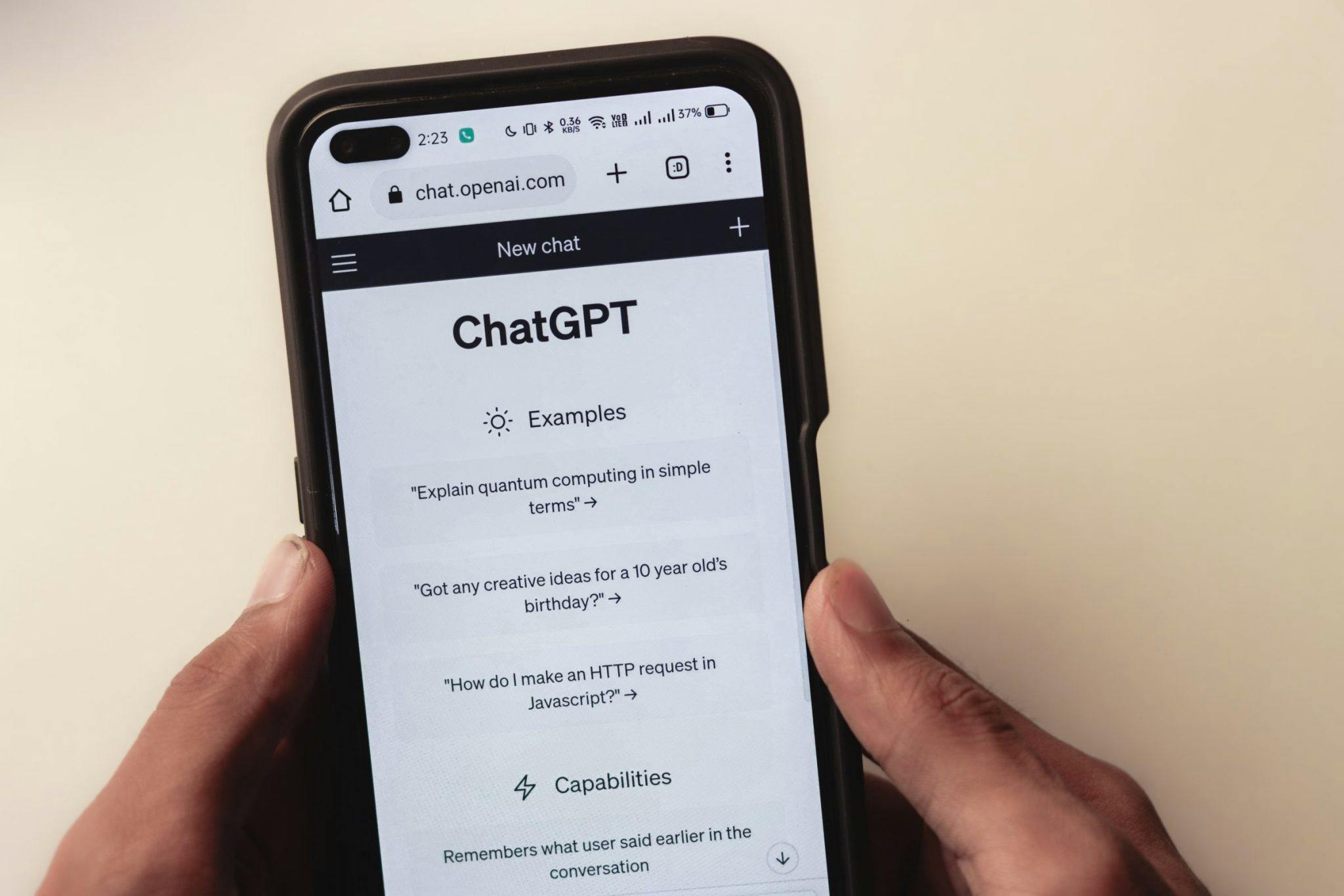 phone screen showing Chat GPT website
