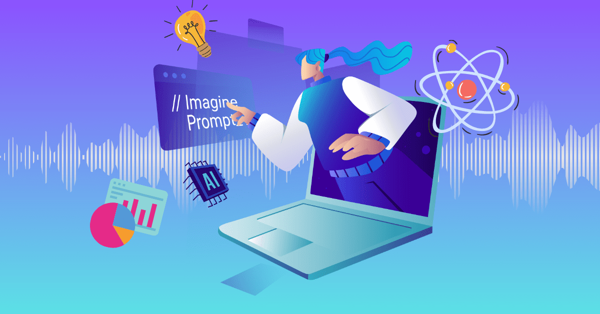 cartoon person coming out of laptop screen pointing at learning and development content