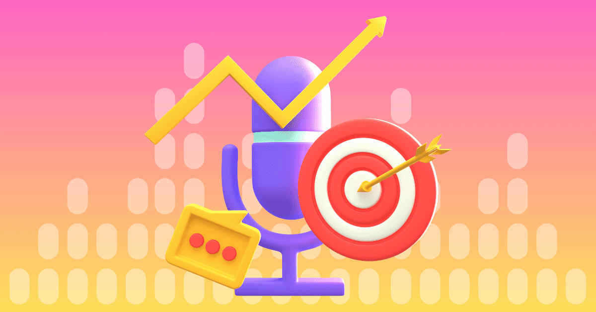 microphone and dart icons displaying voice over marketing