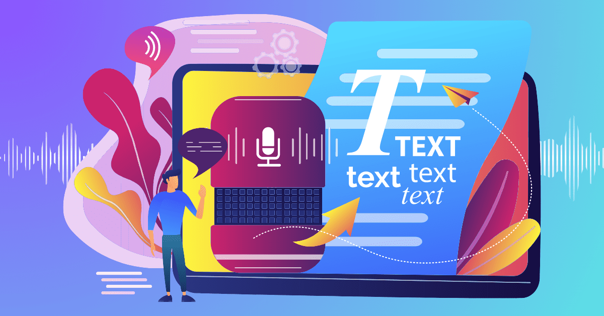 A illustrated person speaking into a text to speech app