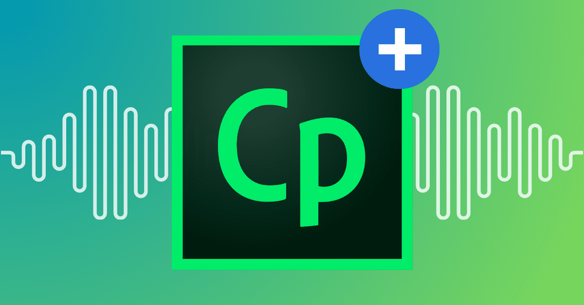Adobe captivate logo with voice wave in the background