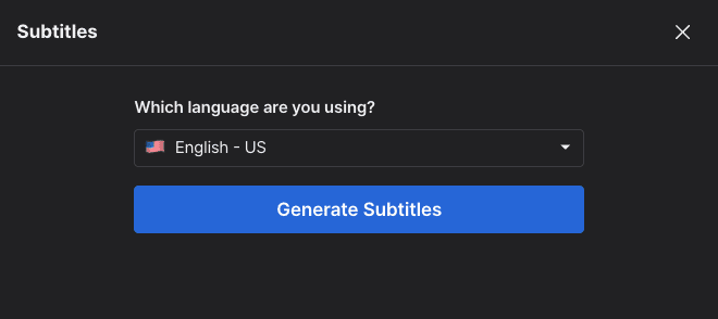 Screenshot showing how to add subtitles displaying the multilingual subtitle languages available in Genny 