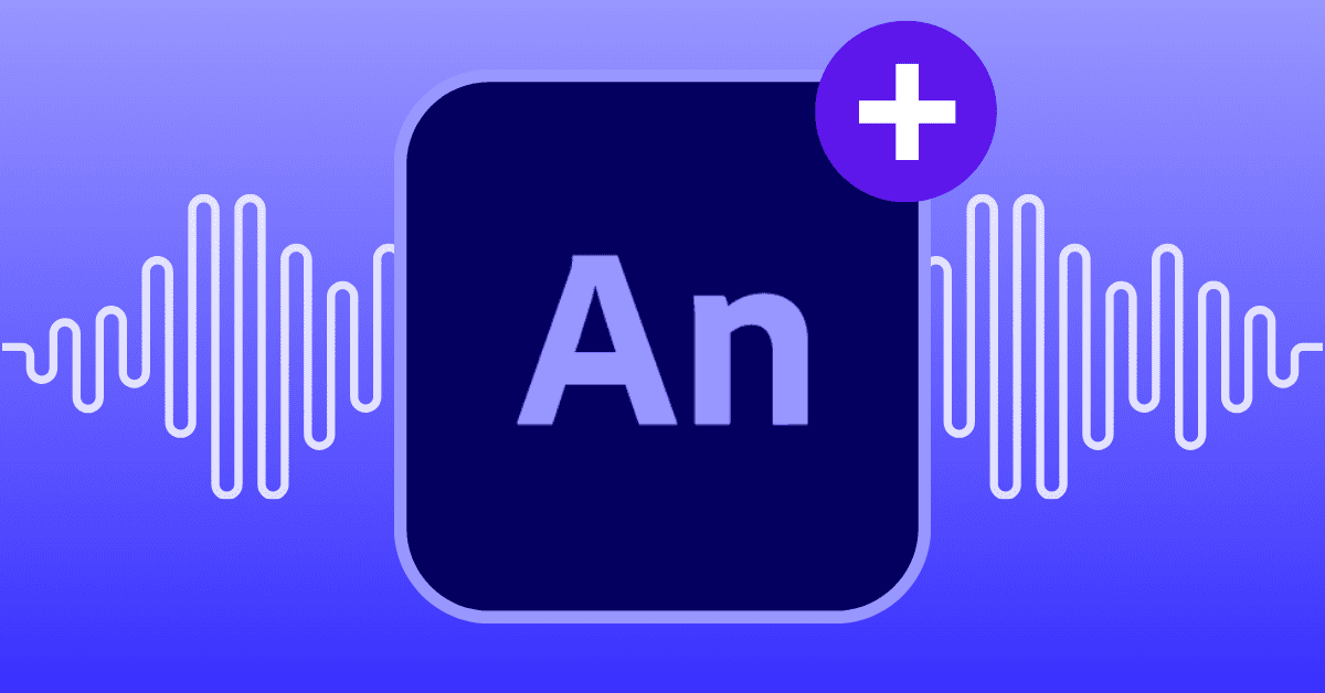 Adobe animate icon with white sound waves and a blue gradient background.