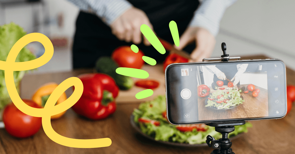a faceless youtuber making a cooking video with a mobile phone