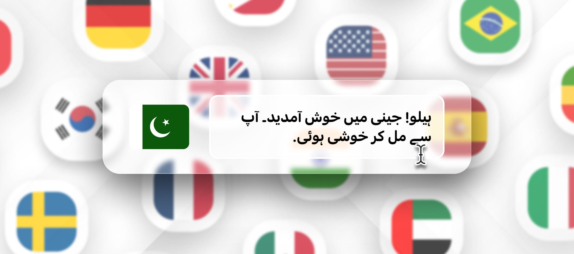Urdu phrase for Urdu text to speech tool with background full of flags