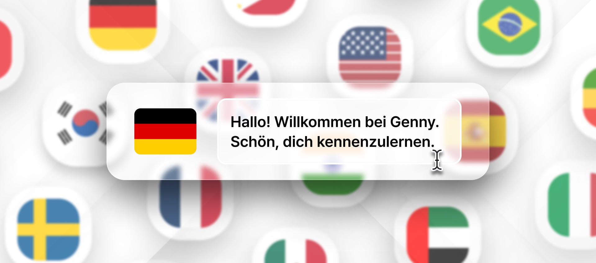 German phrase for TTS generation with different flags in the background