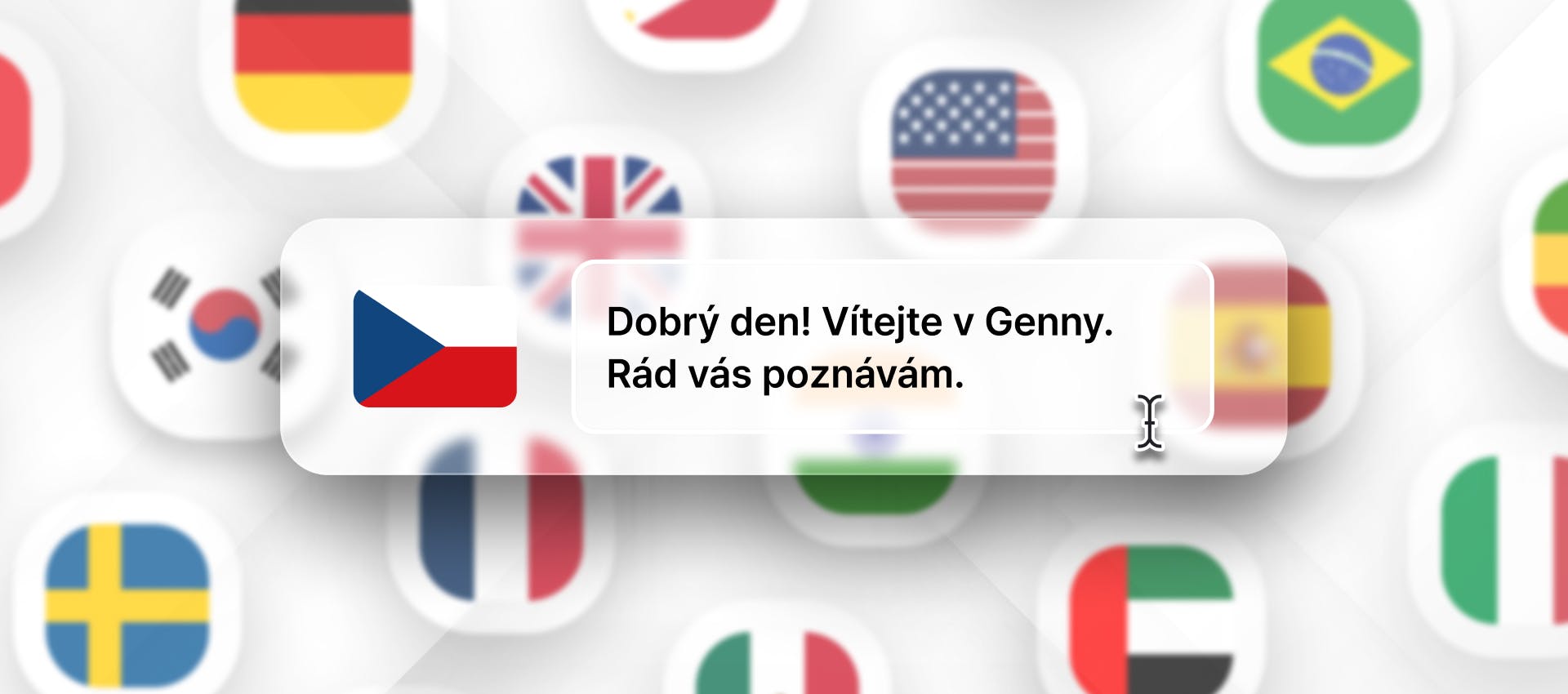 Czech phrase for Czech TTS generation with different flags in the background