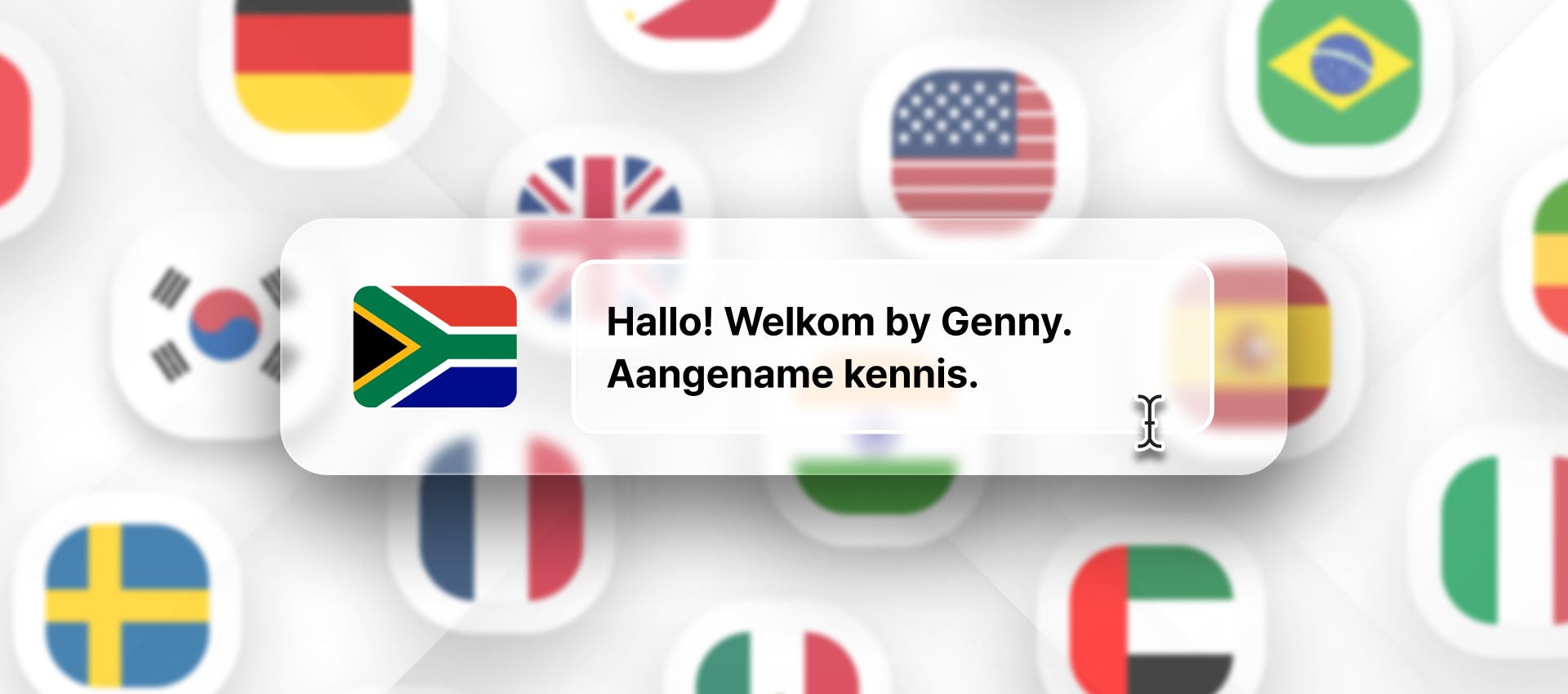 Afrikaans phrase for Afrikaans TTS generation with different flags in the background