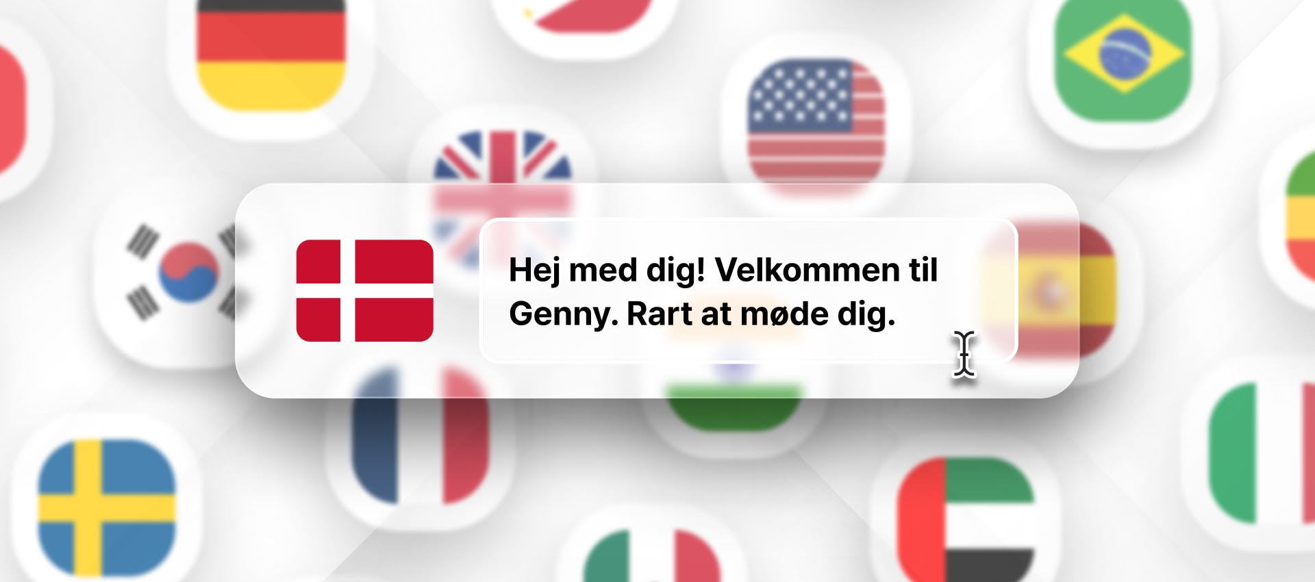 Danish phrase for Danish TTS generation with different flags in the background