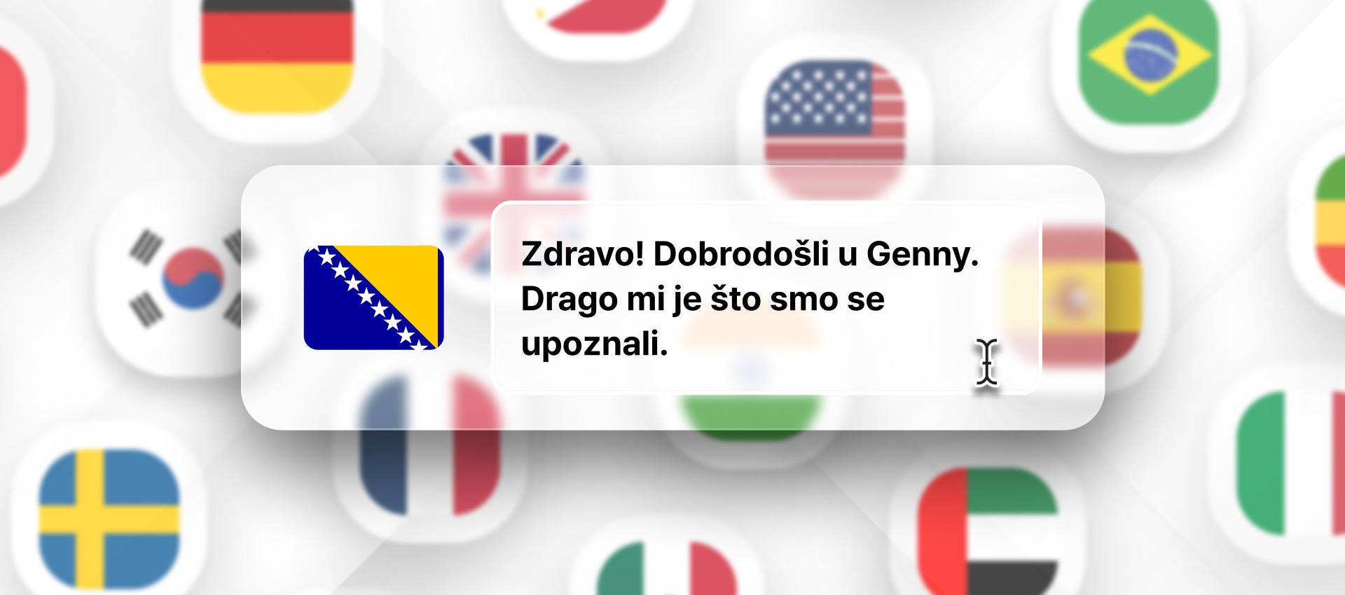 Bosnian phrase for Bosnian TTS generation with different flags in the background
