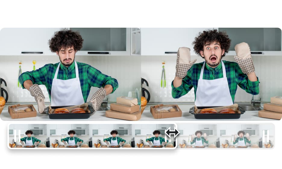 man doing a live cooking session with a video trimming option at the bottom