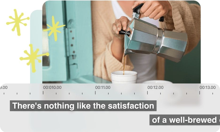 excerpt of a person pouring coffee with explanatory subtitles in front of the image
